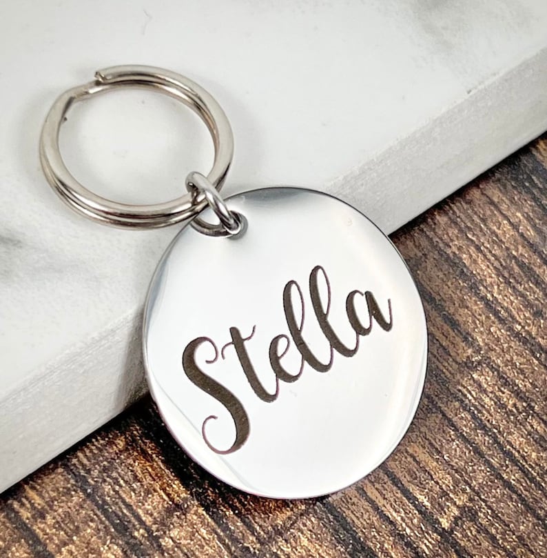 1 Stainless Steel Dog ID Tag, Stainless Dog Tag, Personalized Dog Tag, Custom Dog Tag, Circle Dog Tag, Personalized Dog Collar Tag image 1