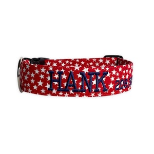 Star Personalized Dog Collar, Embroidered Dog Collar, Engraved Dog Collar, Custom Dog Collar, 4th of July Dog Collar, Patriotic Dog Collar