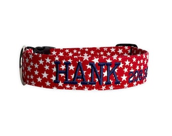 Star Personalized Dog Collar, Embroidered Dog Collar, Engraved Dog Collar, Custom Dog Collar, 4th of July Dog Collar, Patriotic Dog Collar