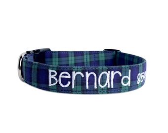 Dog Collar, Embroidered Dog Collar, Personalized Dog Collar, Plaid Dog Collar, Custom Dog Collar, Fall Collar, engraved collar