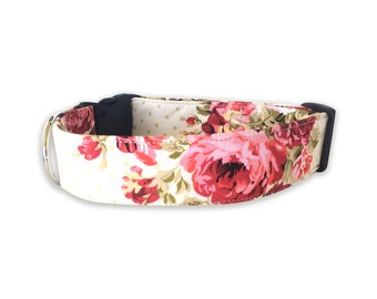 Dog Collar, Embroidered Dog Collar, Personalized Dog Collar, Floral Dog Collar, Collar, Engraved Buckle Dog Collar, Engraved Dog Collar