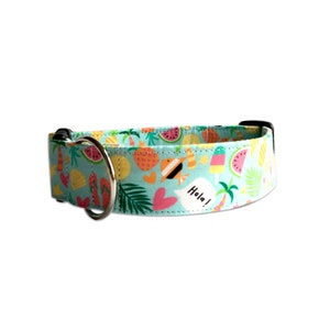 Summer Collar, Beach Dog Collar, Dog Collar, Summer Dog Collar, Palm Tree Collar, Embroidered Dog Collar, Engraved Buckle Dog Collar