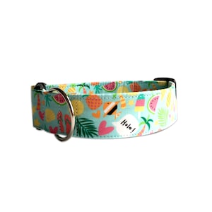 Summer Collar, Beach Dog Collar, Dog Collar, Summer Dog Collar, Palm Tree Collar, Embroidered Dog Collar, Engraved Buckle Dog Collar