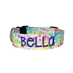 Spring Floral Dog Collar, Easter Embroidered Dog Collar, Personalized Dog Collar, Floral Dog Collar, Custom Dog Collar, Engraved Dog Collar