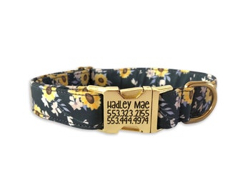 Sunflower Engraved Dog Collar, laser Engraved Buckle Dog Collar, Personalized Dog Collar, Dog Collar, Sunflower Collar, Sunflower Dog collar