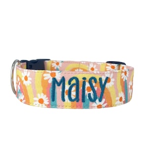 Daisy  Dog Collar, Hippie Dog Collar, Spring Dog Collar, Embroidered Dog Collar, Engraved Dog Collar, Personalized Dog Collar, Custom Collar