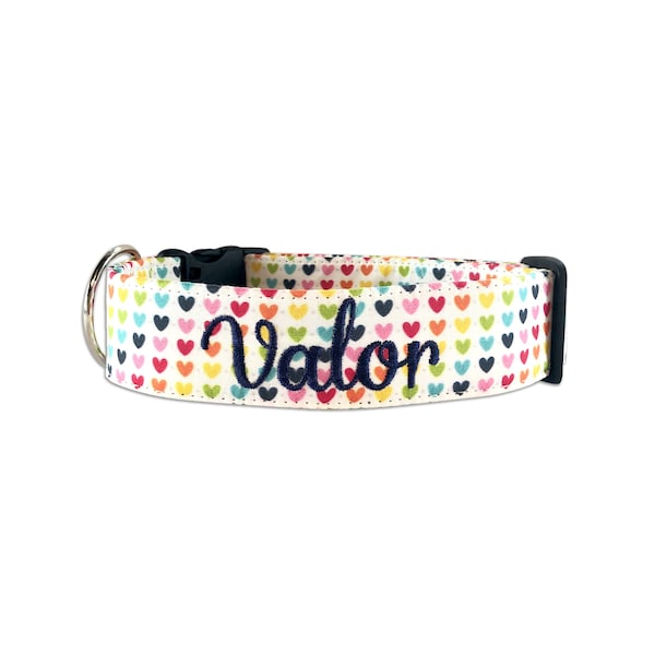 Valentines Dog Collar, Embroidered Dog Collar, Personalized Dog Collar, Dog Collar, Rainbow Dog Collar, Personalized Collar, Engraved buckle