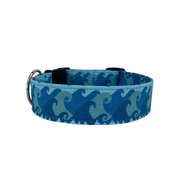 Waves Dog Collar, Dog Collar, Summer Dog Collar, Embroidered Dog Collar, Engraved Dog Collar, Personalized Dog Collar, Custom Ocean Collar