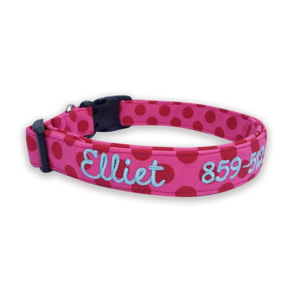 Pink & Red Polka Dot Dog Collar Embroidered Dog Collar | Etsy