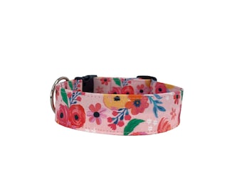 Floral Dog Collar, Embroidered Dog Collar, Personalized Dog Collar, Custom Dog Collar, Engraved Dog Collar, Summer Collar, Spring Dog Collar