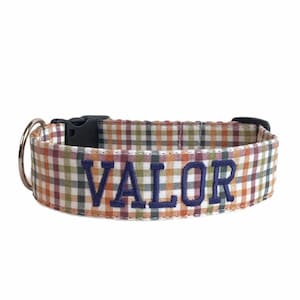 Collar de perro a cuadros de otoño, collar de perro bordado, collar de perro personalizado, collar de perro de cuadros vichy, collar, collar de perro de otoño, hebilla grabada