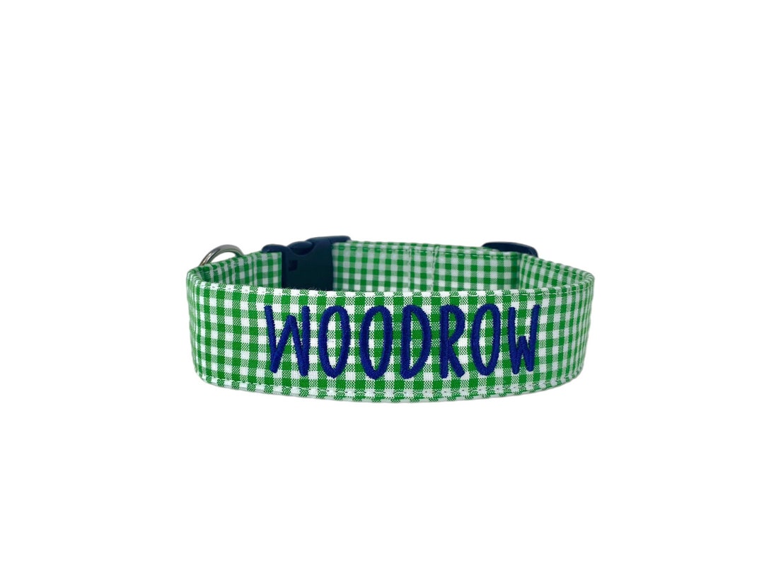 Gingham Dog Collar, Personalized Dog Collar, Embroidered Dog Collar