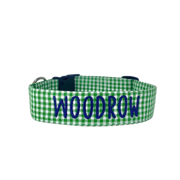 Gingham Dog Collar, Personalized Dog Collar, Embroidered Dog Collar, Custom Dog Collar, Dog Collar, boy Dog Collar, blue collar, dog collars