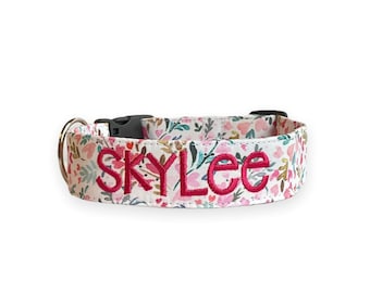 Valentines Dog Collar, Embroidered Dog Collar, Personalized Dog Collar, Heart Dog Collar, pink dog Collar, Personalized Collar