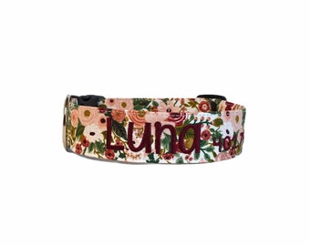 Fall Dog Collar, Floral Dog Collar, Embroidered Dog Collar, Engraved Dog Collar, Personalized Dog Collar, Dog Collar, Dog Collar with Name