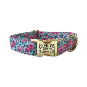 Dog Collar, Engraved Buckle Dog Collar, Personalized Dog Collar, Floral Dog Collar, Custom Dog Collar, Embrodiered Dog Collar
