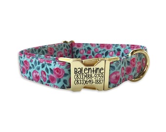 Dog Collar, Engraved Buckle Dog Collar, Personalized Dog Collar, Floral Dog Collar, Custom Dog Collar, Embrodiered Dog Collar