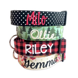 Dog Collar, Embroidered Dog Collar, Personalized Dog Collar, Floral Dog Collar, Custom Dog collar, Buffalo plaid collar, Engraved Collar