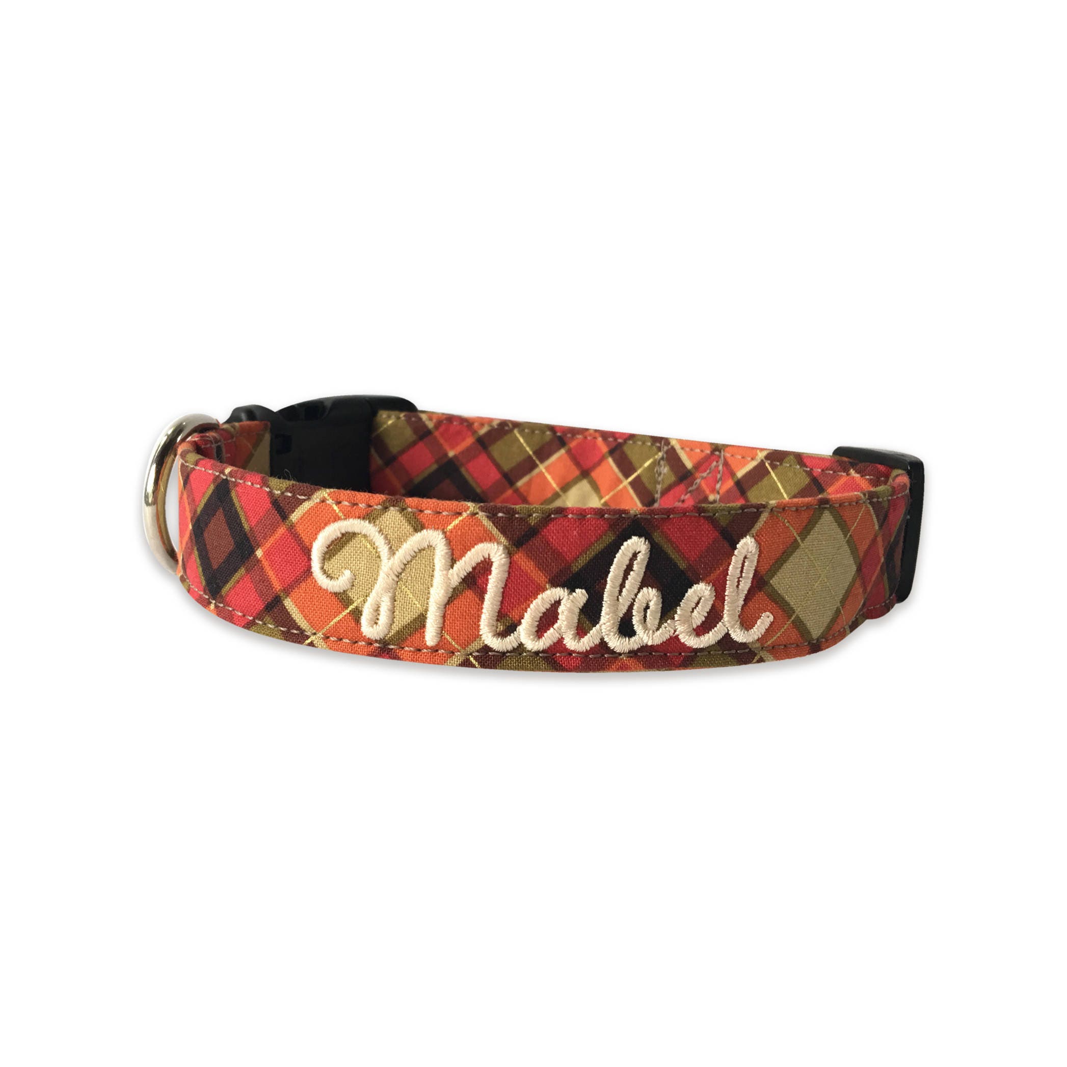 Autumn Plaid Dog Collar Embroidered Dog Collar Personalized Etsy