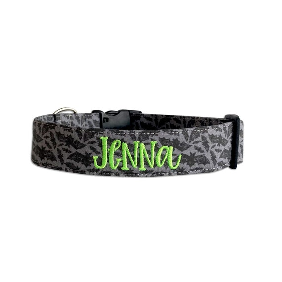 Embroidered Dog Collar, Personalized Dog Collar, Halloween Dog Collar, Bats Dog collar, Custom Dog Collar, Engraved Dog Collar, Dog ID