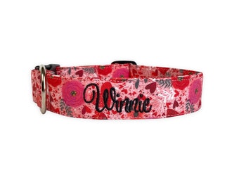 Valentine’s Dog Collar, Embroidered Dog Collar, Engraved Dog Collar, Personalized Dog Collar, Dog Collar, Dog Collar with Name