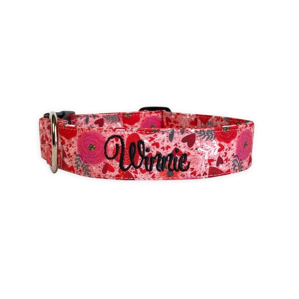 Valentine’s Dog Collar, Embroidered Dog Collar, Engraved Dog Collar, Personalized Dog Collar, Dog Collar, Dog Collar with Name