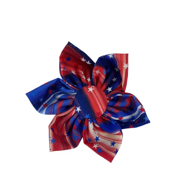 Stars and Stripes Dog Collar Flower, Flower for Dog, Dog Collar Bow, 4th of July Bow for Dog Collar, Dog Collar Accessory by Duke & Fox®