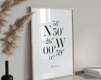Custom Coordinates Print, Personalized Gift, Latitude Longitude Sign, Digital Download