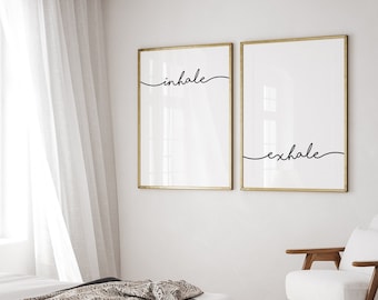 2 Piece Wall Art, Inhale Exhale Prints, Boho Wall Decor, Home Gym Wall Art, Pilates Posters, Yoga Gifts