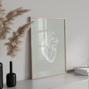 Heart Anatomy Art, Digital Print, Sage Green Wall Art, Anatomical Heart, Home Decor, Vintage Medical Print