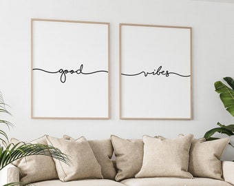 Good Vibes, Wall Art Prints, Good Vibes Printable, Wall Art Set, Motivational Poster, Set Of 2 Prints, Good Vibes Signs