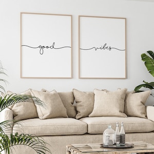 Buenas vibras, impresiones de arte de pared, buenas vibras imprimibles, juego de arte de pared, póster motivacional, juego de 2 impresiones, señales de buenas vibras