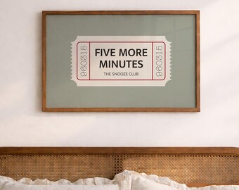 Five More Minutes Poster, The Snooze Club Print, Retro Ticket Wall Art (Digital Download)