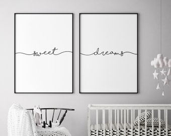 Sweet Dreams Wall Art, Set of 2 Prints, Above Crib Decor, Nursery Prints, Set of Two Wall Art, Above Bed Prints