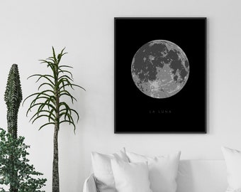Moon Poster, La Luna Print, Lunar Phase, Full Moon Wall Art, La Luna Poster, Art to Download, Printable Poster, Full Moon