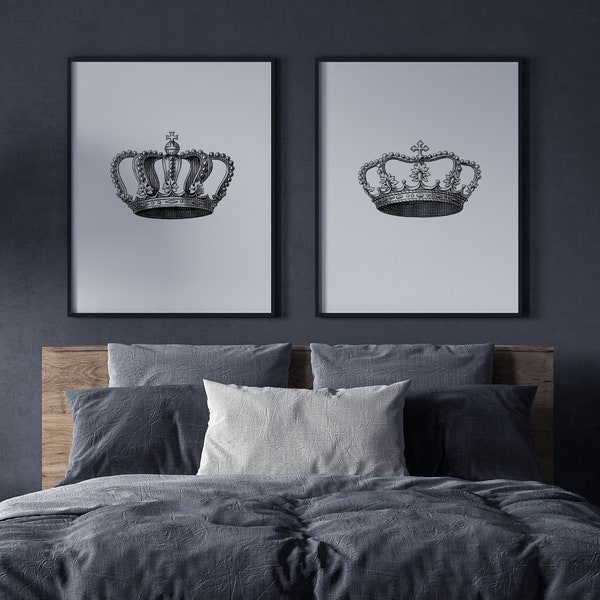 King and Queen Wall Art, King and Queen Crown, Above Bed Prints, Master Bedroom Signs, King Crown, Queen Crown