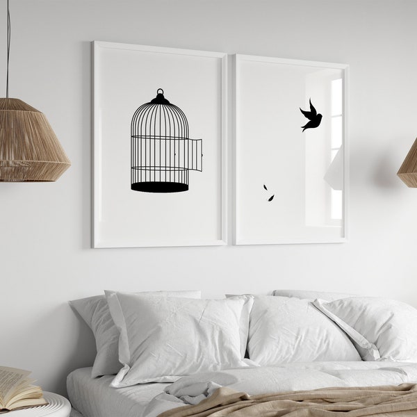 Set van 2 prenten, Instant Download, Freedom Wall Art, motiverende posters, empowerment van kunst, boven bed muur decor