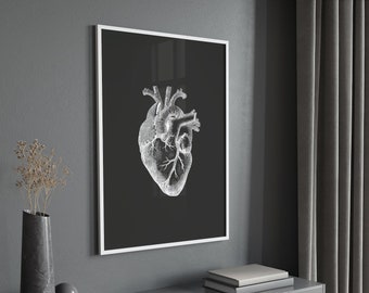 Heart Anatomy Print, Black and White, Medical Wall Art, Cardiologist Gift, Heart, Digital Print, Anatomy Poster