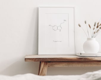 Serotonin Molecule, Minimalist Poster, Molecule Wall Art, Serotonin Print, Happiness Molecule, Printable Art