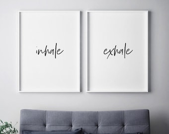 Inhale Exhale Digital Prints, Breathe Posters, Set of 2 Printable Files, Meditation Wall Art, Inhale Exhale Signs
