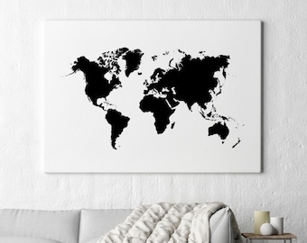 World Map Wall Art, Large World Map, World Map Poster, Printable World Map, Black World Map, A3 INSTANT DOWNLOAD