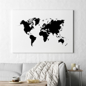 Weltkarte Wandkunst, große Weltkarte, Weltkarte Poster, Druckbare Weltkarte, schwarze Weltkarte, A3 SOFORT-DOWNLOAD