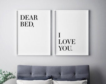 Dear Bed I Love You, Set of 2 Prints, Above Bed Wall Art, Not A Morning Person, Digital Prints Set, Funny Bedroom Signs