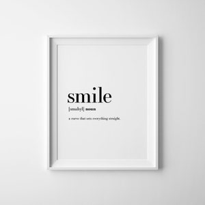 Smile Print, Smile, Definition Poster, Affiche Scandinave, Smile Decor, Definition Posters, Smile Wall Art, Cheer Up Gift