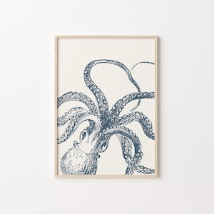 Oktopus Print, Wand Kunst im Wasser, sofort Download, Sealife Poster, Küsten Wand Dekor, Blau Home Decor