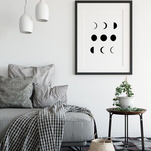 Moon Phases Print, Lunar Phases, Minimalist Wall Art, Black and White, Moon Decor, Digital Print, Lunar Phases Poster image 3