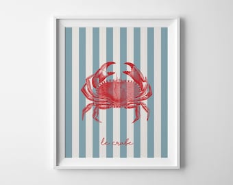 Le Crabe Wall Art, French Market Poster, Modern Kitchen Decor (Digital Download)