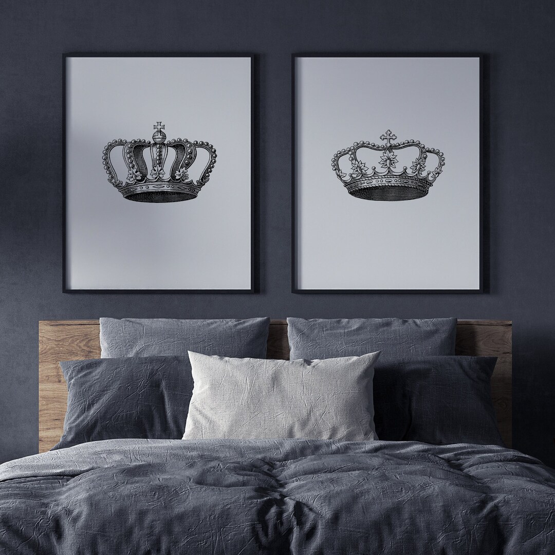 King and Queen Wall Art, King and Queen Crown, Above Bed Prints, Master Bedroom Signs, King