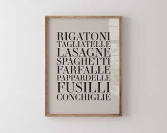 Pasta Wall Art, Italian Food Poster, Kitchen Printable Decor, Instant Download