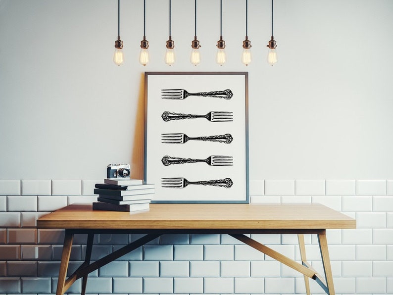 Vintage Wall Art, Dining Room Wall Decor, Fork Wall Art, Printable Vintage Art, Fork Poster, Vintage Decor image 4